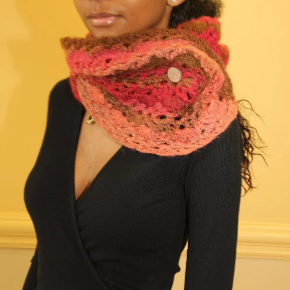 Crochet Multiwear Long Scarf in Pinks and Brown NEW
